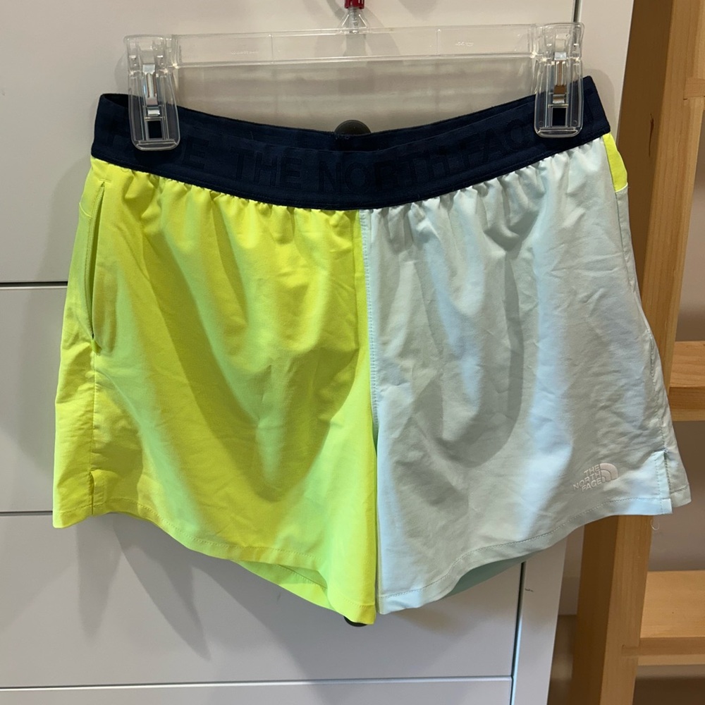 The North Face Women's Athletic Shorts - Neon Yellow and Light Blue